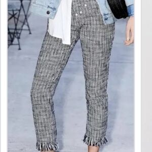 Free People Black and White Houndstooth 100% Cotton Fringe Hem Pants
